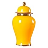KLJUddGY Frascos de Porcelana for Jengibre con Tapa, tarros Decorativos Tradicionales de Chinoiserie, Tarro de Templo, jarrones de cerámica, floreros Chinos Antiguos(25 * 46cm)