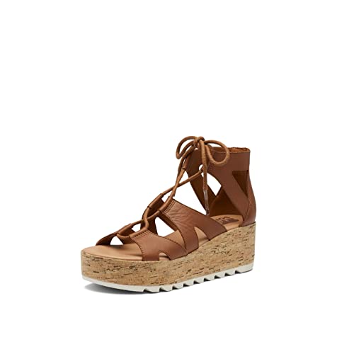 SOREL Women's Cameron Flatform Lace Sandals - Velvet Tan, Chalk - Size 8