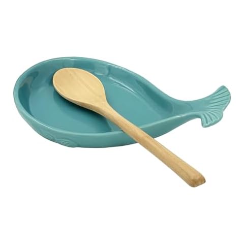 Whale-Shaped Ceramic Spoon Rest with Wooden Spoon Cover