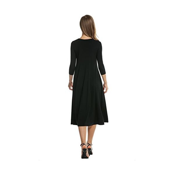 HOTOUCH Women's 3/4 Sleeve Casual Loose Solid Midi T-Shirt Dress (Black XL)