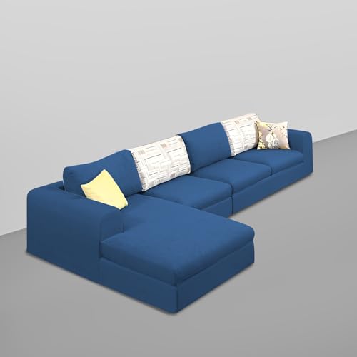 Image of Koza LHS 6 Seater L Shape Sofa Set for Living Room (Blue Fabric) Premium Fabric Sofa