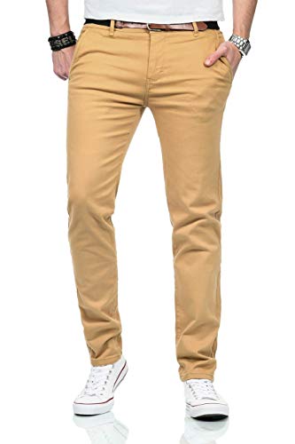 Maurelio Modriano Herren Designer Chino Stoff Hose Chinohose MM015 [MM-015-Beige-W36-L32] Cover