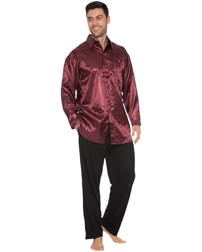 Haut de pyjama homme satin marron manches longues anti-frottement taille M