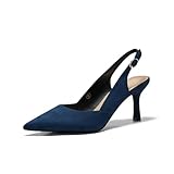GotSoft Women's Slingback Kitten Heels Closed Pointed Toe Pumps Wedding Party Dress Shoes, Suede Navy, Size 8