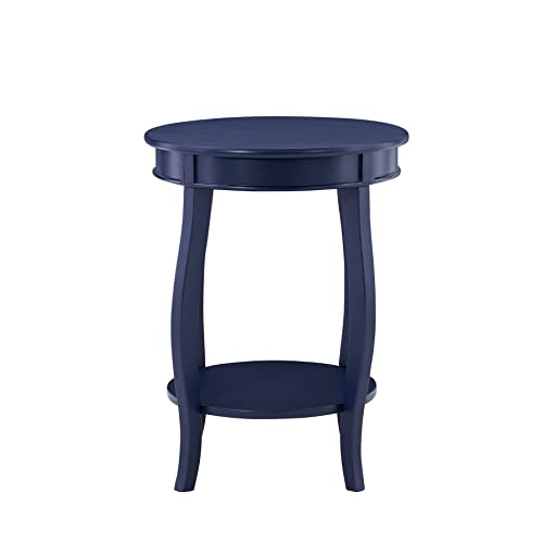 Powell Phipps Navy Blue Round Side Table with Shapely Legs and Shelf