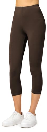 Merry Style Damen Leggings 3/4 Capri Leggings aus Viskose MS10-144 (Braun XS)