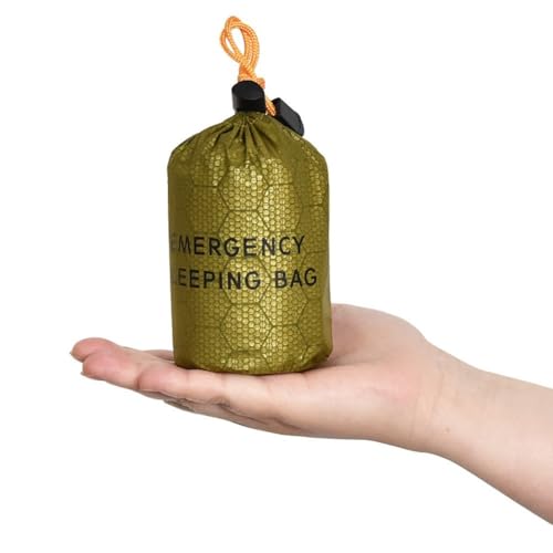 FACAIIO Sacco a pelo per campeggio all'aperto, escursionismo, sopravvivenza, 200 x 90 cm, coperta termica in pellicola di alluminio con borsa per il trasporto compatta, 124 g, leggero bivvy per