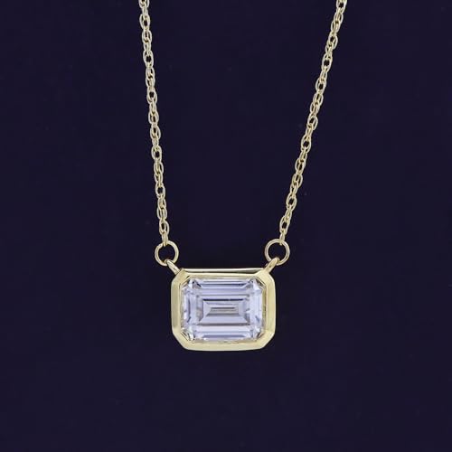 SAVEARTH DIAMONDS 1.5 CT D Color Moissanite Pendant Necklace For Women D Color VVS1 Emerald Cut Bezel Set Lab Created Diamond 18K Gold Plated Silver Necklace Along with 18" Chain3