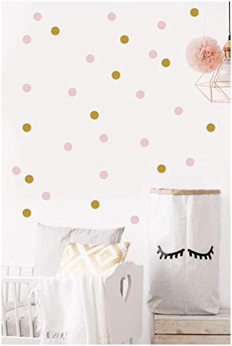 Gold and Pink Dot Wall Decals for Nursery, Baby Girl Bedroom, Removable Home Decor, Posh Metallic Circle Stickers, Easy Peel and Stick, Trendy- 1.5 inches