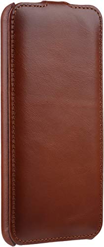StilGut Slim Vertical Flip Case for Google Pixel 5, Genuine Leather Pixel 5 case, Cognac Antique - Image 3