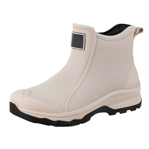 Regenschuhe Unisex-Erwachsene Gummistiefel Wasserdicht Mit Blockabsatz Rutschfeste Stiefel Gartenschuhe Anti-Rutsch Knöchel Gummi Stiefel Stiefeletten Mit Komfort Einlegesohle Mode Außenbereich