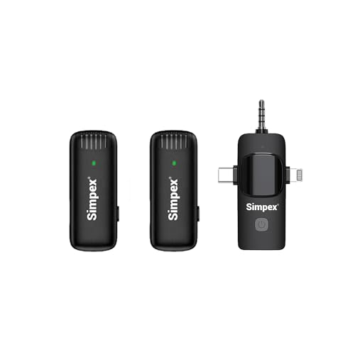 Image of Simpex (SWM-003 Wireless Microphone & amp; Receiver, 2X Mic System, 2.4GHz Frequency, 4Hr Battery, 20m Range, for All Smartphones, Ideal for Voice Recording, & Live Streaming.