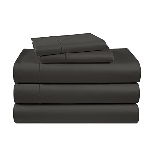 Image of LANE LINEN Split King Bed Sheets 100% Egyptian Cotton Sateen - Black | Cotton Split King Sheets Sets For Adjustable Bed - 5-Piece Set, For A Luxurious Night's Sleep, Guest-Ready Comfort