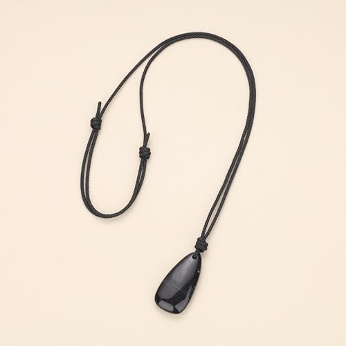 COAI Black Tourmaline Necklace for Men Women, Teardrop Pendant Adjustable Nylon Cord/Genuine Leather Necklace for Men Women4