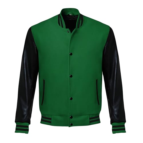 Image of Red And Black Letterman Jacket Men - Mens Black Varsity Letterman High School Baseball Bomber Jacket