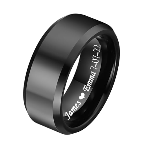 Corato 8mm Personalized Tungsten Ring for Men Black Plain Polished Wedding Engagement Band...