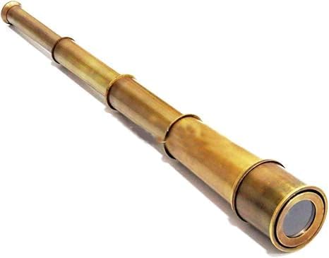Vintage Brass Spyglass Telescope, 14 Inch Collapsible, Antique Nautical Design with Leather Wrap