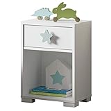 mesita noche infantil amazon Guías metálicas en cajón Muebles Pitarch Sweet Mesita, Aglomerado de Partículas y Melamina de Alta Densidad, Blanco Atlas/Estrella Gris, 56 x 40 x 33 cm