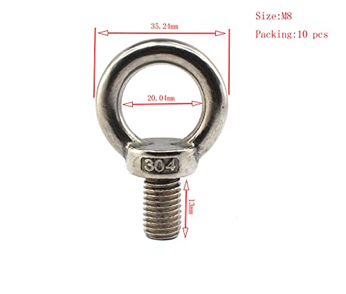 Image of 304 Stainless Steel M8 Lifting Rigging Eyebolt Ring Shaped with Standard Length of Thread Pack of 10 pcs