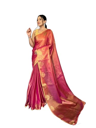Image of SWORNOF Gold-Toned Woven Design Silk Zari Tissue Saree | Saree for Women | Soft and Skin Friendly