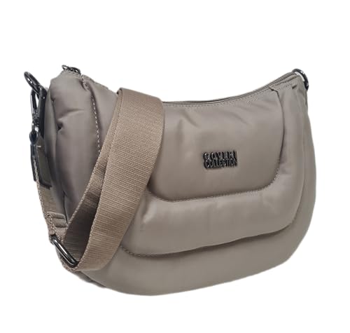 DESIGN IMPERMEABILE: Borsa in nylon resistente all'acqua con elegante effetto piumino trapuntato e accessori bruniti per uno stile sofisticato