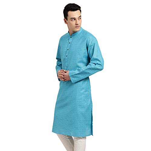 Image of SOJANYA Pastel Green Cotton Blend Kurta with Contrast Button Detailing