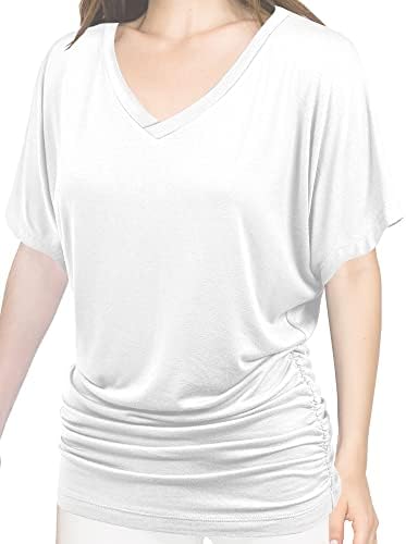 Made By Johnny MBJ WT1037 V Neck Short Sleeve Dolman Top with Side Shirring XXXXXL White