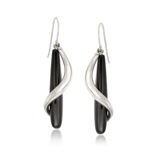Ross-Simons Black Onyx Teardrop and Sterling Silver Spiral Drop Earrings