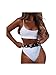 Produktbild TU898TIE Swimwear Damen Sexy Bikini Set Bustier Zweiteile Push-Up Bademode Niedlich Ruffles Strap Badeanzug Crop Top Flounce Hochgeschlossener Zweiteiler Kreuz RüCken Sets Mit Muster (Weiß,S)