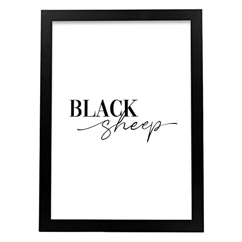 Nacnic Lamina artistica decorativa con ilustración de black sheep tamaño A3 estilo Mensaje inspiracional para decorar el hogar, salón, habitaciones, estudios...