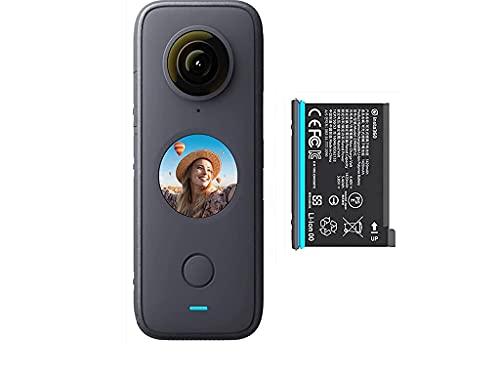 Insta360 ONE X2 360 Degree Waterproof Action Camera, 5.7K 360, Stabilization, Touch Screen, AI Editing, Live Streaming, Webcam, Voice Control + One 1420mAh Battery