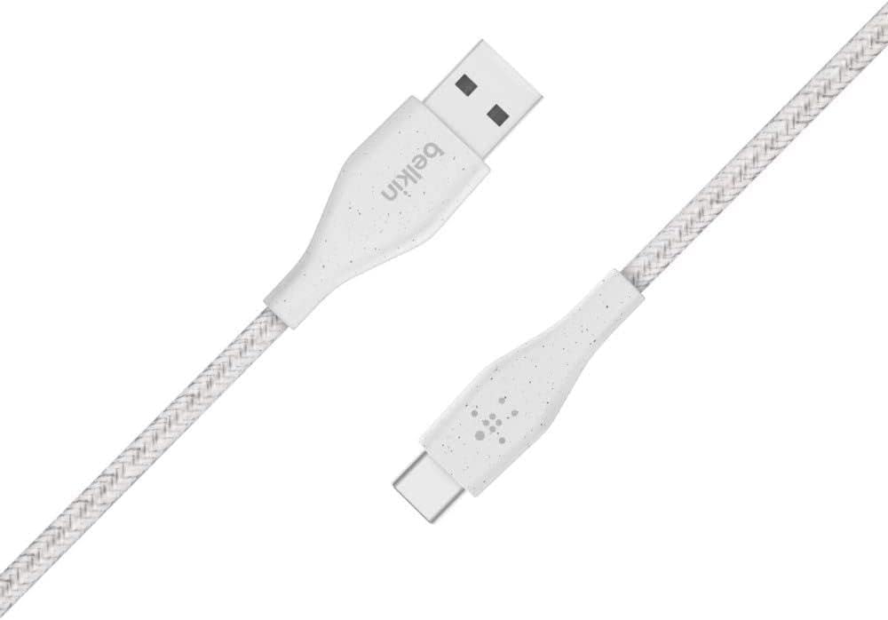 DuraTek Plus USB C to USB Cable - USB-A Cable W/Leather Strap - Ultra-Strong Charging Cable W/Flexible Insulation - Compatible W/iPads, Samsung Galaxy, Google Pixel & More - 4ft (White)