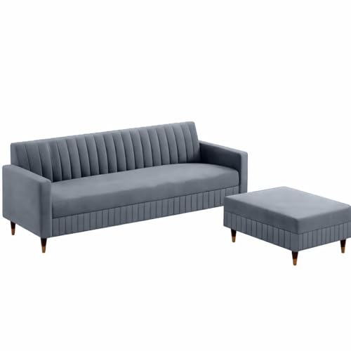 Image of AMATA Omega 4 Seater l Shape Light Grey Suede Velvet Fabric Sofa Set with Four Cushions Perfect for Home Office Guests Living Room (Omega Light Grey, L Shape 4 Seater)