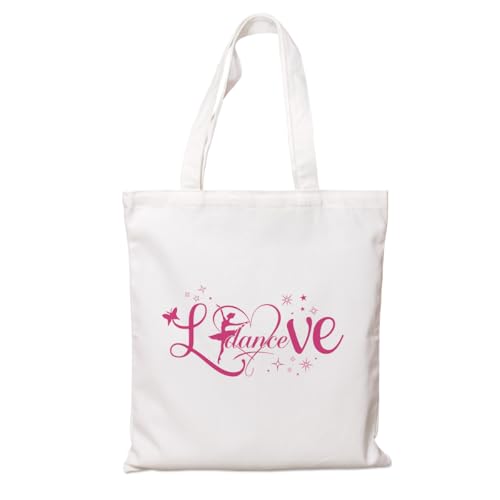 Bolsas de dança em lona - Loves Dance, bolsa de mão de algodão para ensaio de ioga, dança, presente para meninas, mulheres, meninas, sacola de compras de lona reutilizável