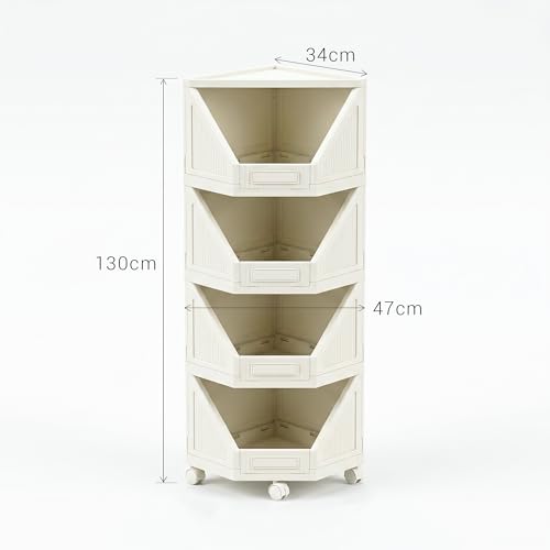 Image of VERAT 4 Tier Plastic Corner Storage Cabinet Foldable Cupboard with Layer Locking System Multipurpose Storage Organizer Rack for Clothes Books Toys and Home Decor White (Off White)