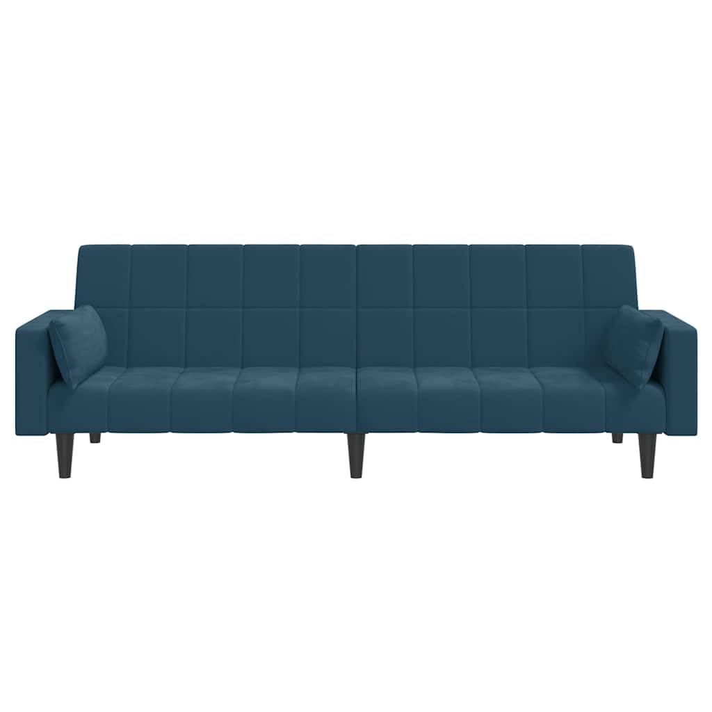 Sofá cama de 2 plazas terciopelo azul con 2 almohadas, sofá plegable con marco de madera para salón, habitación de invitados, oficina