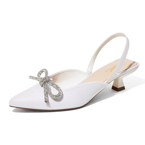 GENSHUO Scarpe da Sposa con Fiocco e Strass da Donna