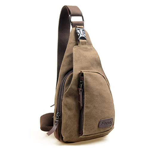 OSALADI Mochila de lona casual para esportes ao ar livre, bolsa de ombro transversal no peito, Café,