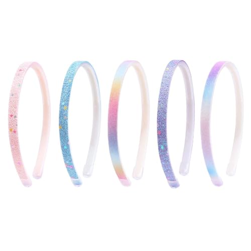 5 Pcs Glitter Headbands, Gradient Colorful Kids Headbands, Anti-Slip Headbands, Comfortable Narrow Headbands, Cute Girls Hairbands, Colorful Fashion H