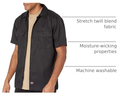 Image of Dickies Men's Short Sleeve Flex Work Shirt - Mechanic & Construction Button Down Shirt, Durable Twill