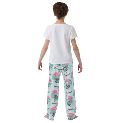 Summer Flamingo Palm Leaves Boys Long Pants Soft Trousers Elastic Waist Kids Lounge Bottoms with Pockets S-XL3