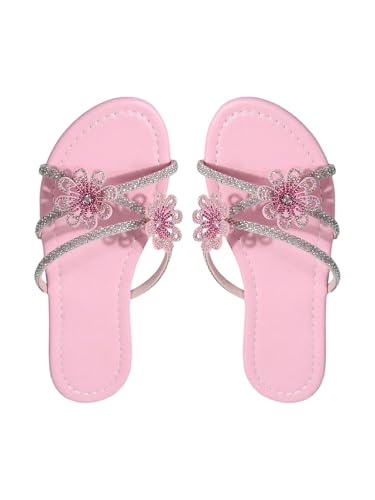 Image of OYOANGLE Women's Silver Rhinestone Sandals Sparkly Dressy Flat Sandals