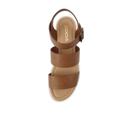 Image of Soda ACCOUNT ~ Women Open Toe Two Bands Lug sole Fashion Block Heel Sandals with Adjustable Ankle Strap