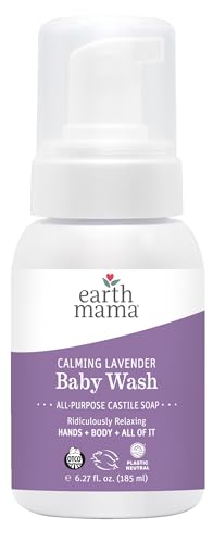 Earth Mama Calming Lavender Baby Wash Liquid Foaming Hand Soap, Organic All-Purpose Lavender Body Wash for Sensitive Skin, Castile Soap with Coconut Oil, Shea Butter, Calendula, & Aloe, 5.3 Fl Oz