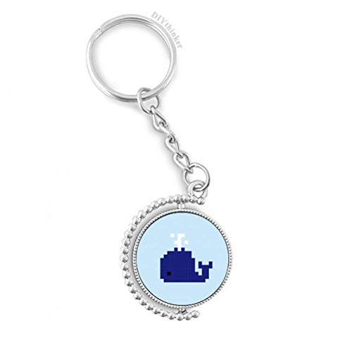 Porte-clés baleine bleue pixel rotatif 1,2x3,5 pouces multicolore pour sac