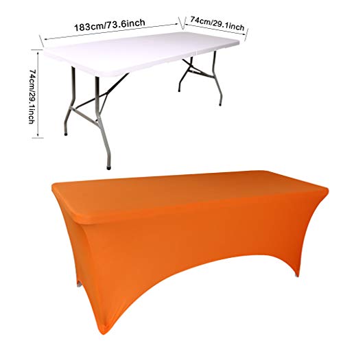Fvstar 6Ft Tablecloth Stretch Table Cover For Standard Folding Tables,Spandex Rectangular Tablecloth Elastic Fitted 6 Foot Table Cloth Decorative Protector For Wedding Banquet Party,Orange #TOP3