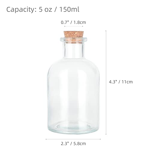 Magic Season Decorative Glass Bottles with Cork Stopper (5 oz. Round Bottles / 2 Pcs)