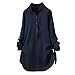 Produktbild OverDose Damen Herbst Freizeit Stil Frauen Baumwolle Solid Langarm-Shirt beiläufige lose Bluse Beach Party Button-Down-Tops PulloverMarineEU-54/CN-5XL