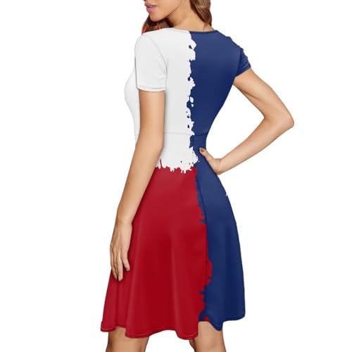 Image of AFPANQZ Womens Casual Summer Lightweight Vintage Dress Short Sleeve Midi Dress Knee-Long Luxury Formal Dress