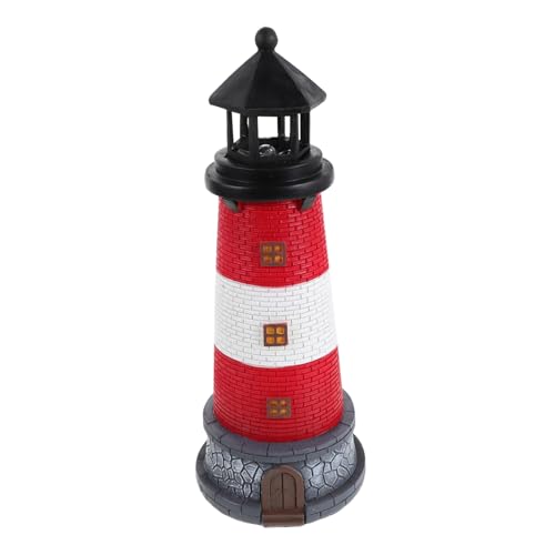 ifundom Faro Solar para Exteriores de Resina Resistente, Pequeño Faro Decorativo Rojo de 33 Cm para Jardín, Patio y Césped con Iluminación Automática y Decoración Náutica